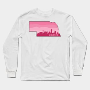 Nebraska Lincoln Skyline Pink Long Sleeve T-Shirt